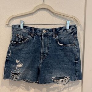 Topshop Blue Distressed Jean Shorts